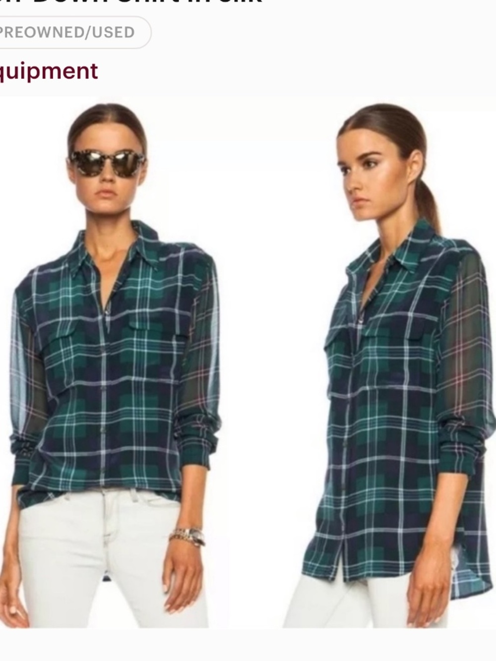 Equipment Green and Navy Plaid Button-Down size XS